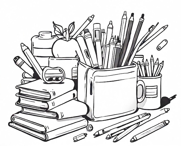 school supplies coloring line art outline Clipart