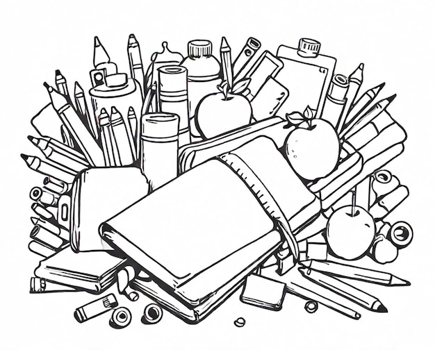 school supplies coloring line art outline Clipart