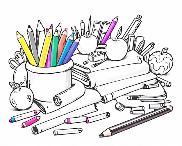 school supplies coloring line art outline Clipart