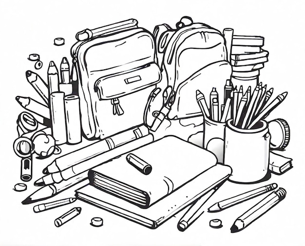 school supplies coloring line art outline Clipart