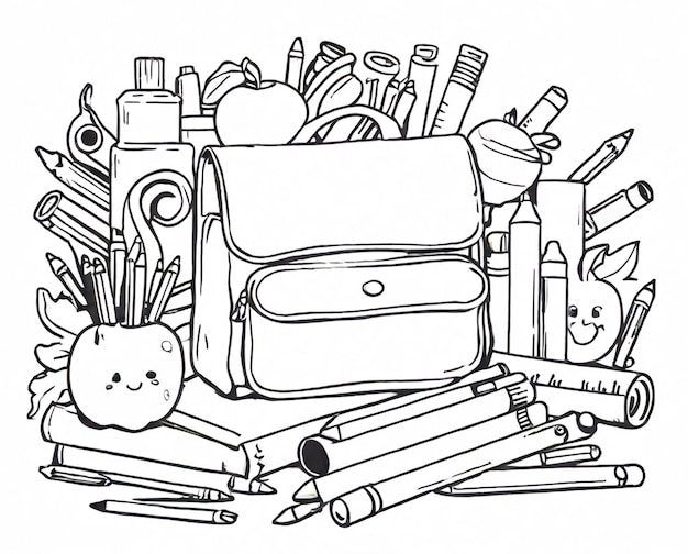 school supplies coloring line art outline Clipart