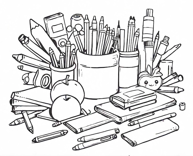 school supplies coloring line art outline Clipart