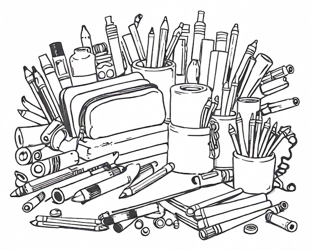 school supplies coloring line art outline Clipart