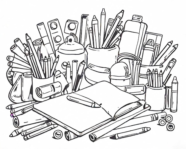 school supplies coloring line art outline Clipart