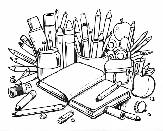 school supplies coloring line art outline Clipart