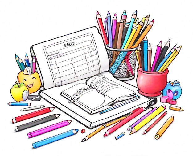 school supplies coloring line art outline Clipart