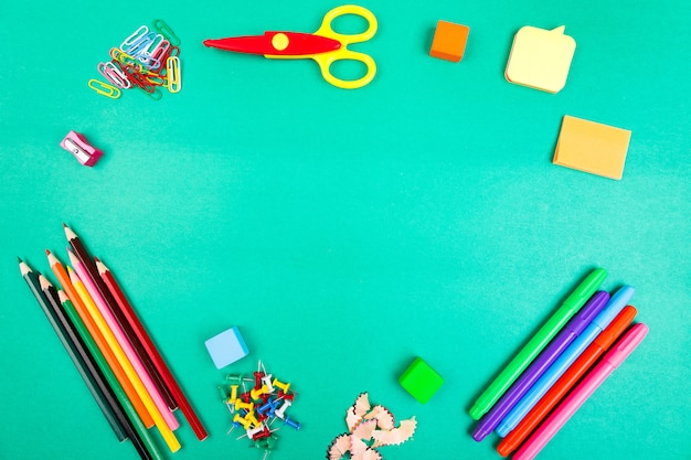 School Supplies. Concept Back to School. Top View. Flat Lay.