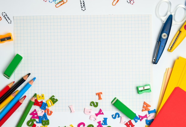 School supplies: multicolored wooden pencils