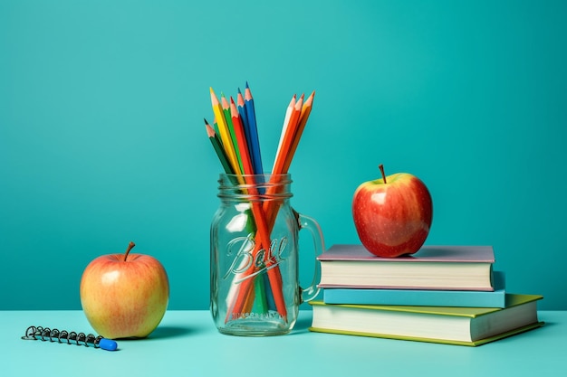 School supplies on the table composition