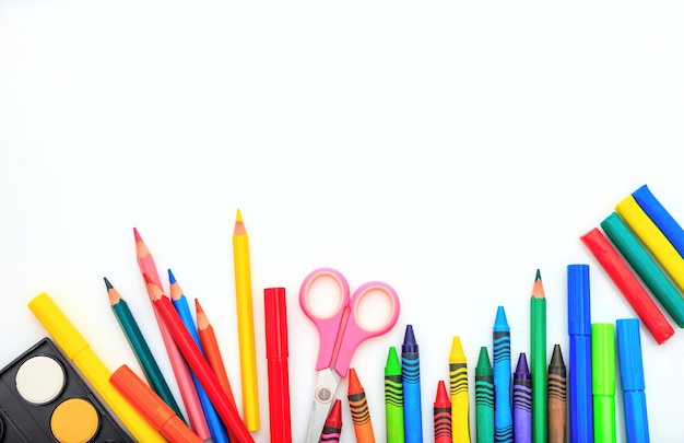 School supplies on white background