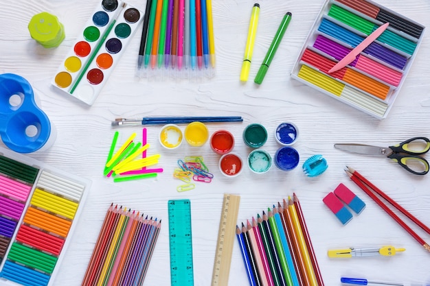 School supplies on a white background