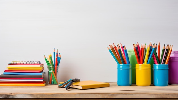 School supplies on a wooden table Back to school Copy space