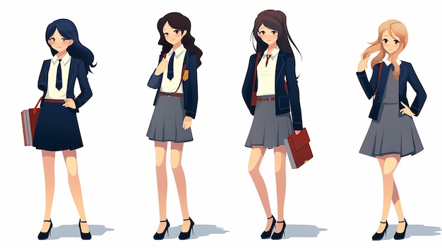 School uniform illustration stylish outfits for women