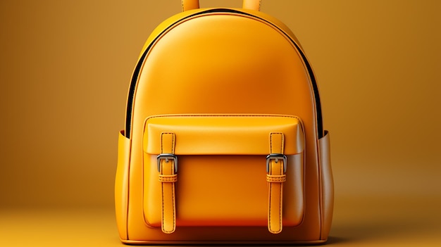 School yellow backpack in cartoon style Concept