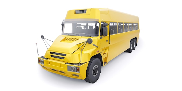 School yellow bus to transport schoolchildren to school. 3D illustration.