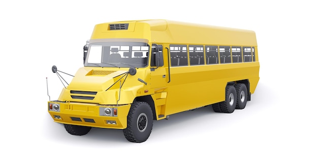 School yellow bus to transport schoolchildren to school. 3D illustration.