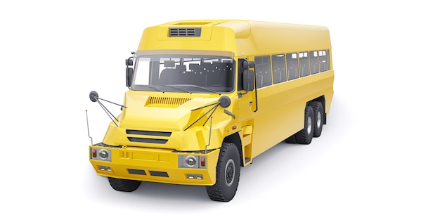 School yellow bus to transport schoolchildren to school 3D illustration