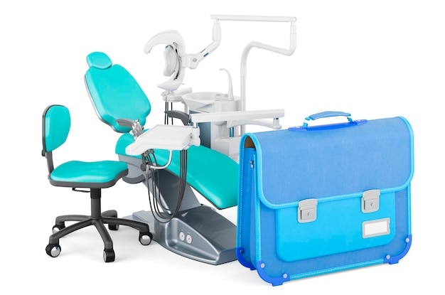 Schoolbag with dental chair 3D rendering