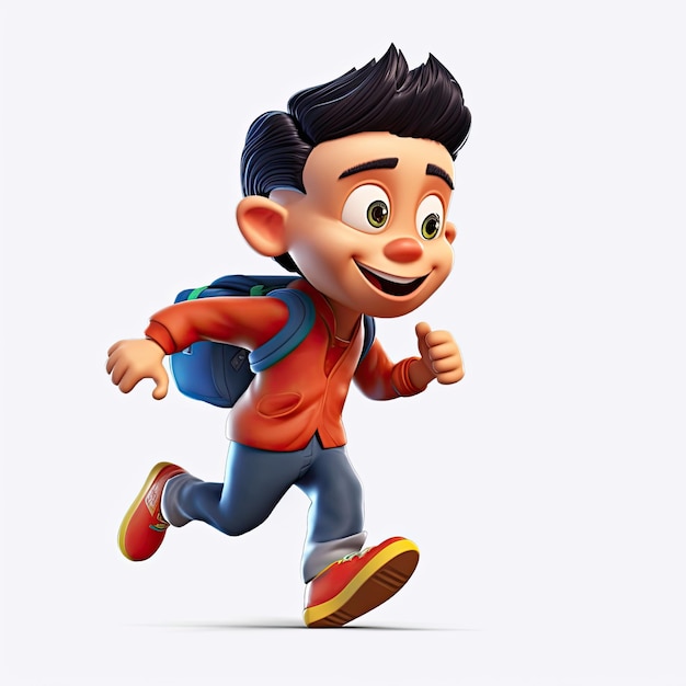 Schoolboy returning to class in the form of a cartoon character with a caricature face Generative AI