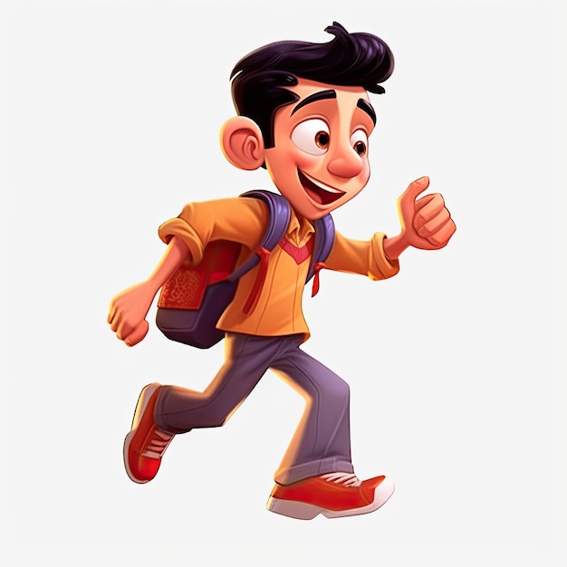 Photo schoolboy returning to class in the form of a cartoon character with a caricature face generative ai