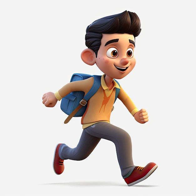 Photo schoolboy returning to class in the form of a cartoon character with a caricature face generative ai