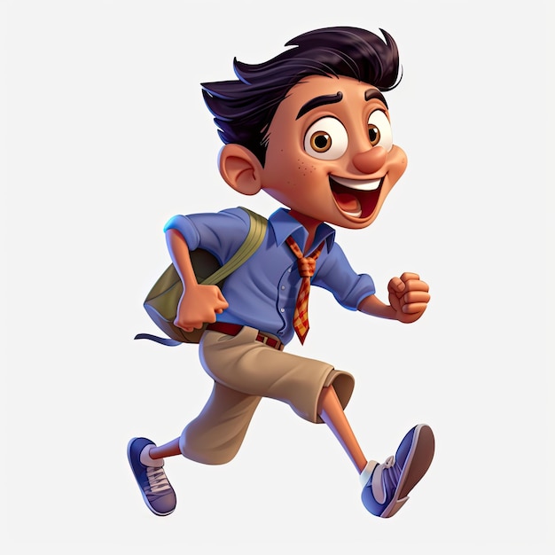 Schoolboy returning to class in the form of a cartoon character with a caricature face Generative AI