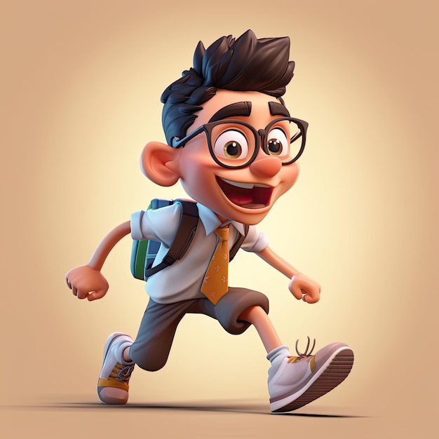 Photo schoolboy returning to class in the form of a cartoon character with a caricature face generative ai