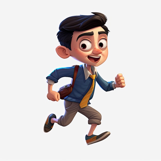 Photo schoolboy returning to class in the form of a cartoon character with a caricature face generative ai