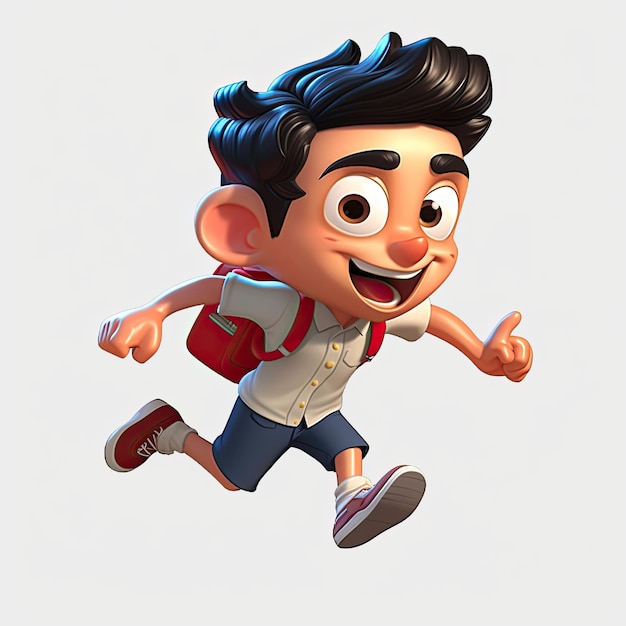 Schoolboy returning to class in the form of a cartoon character with a caricature face Generative AI