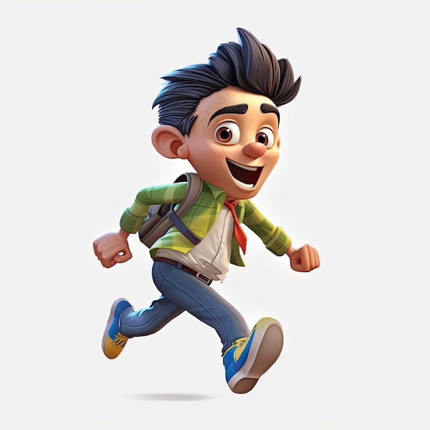 Schoolboy returning to class in the form of a cartoon character with a caricature face Generative AI