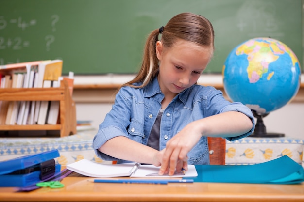 Schoolgirl doing classwork