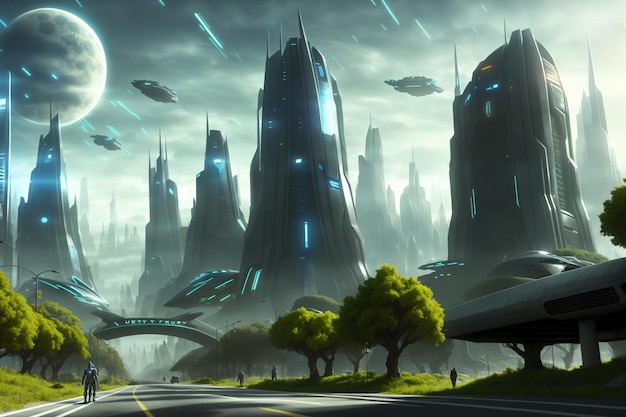 Sci fi futuristic metaverse city modern metropolis