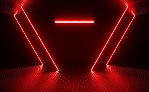 Sci Fi Futuristic Red Neon Laser Beam Electric Glow Technology Illustration 3d Rendering