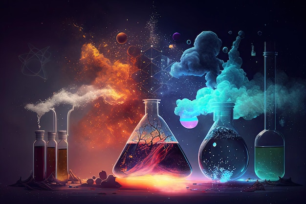 Science background illustration scientific design Flasks glass and chemistry physics elements