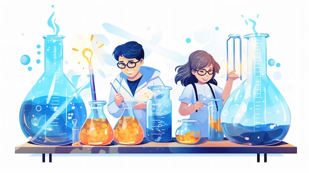 Science experiments with kids in laboratory concept