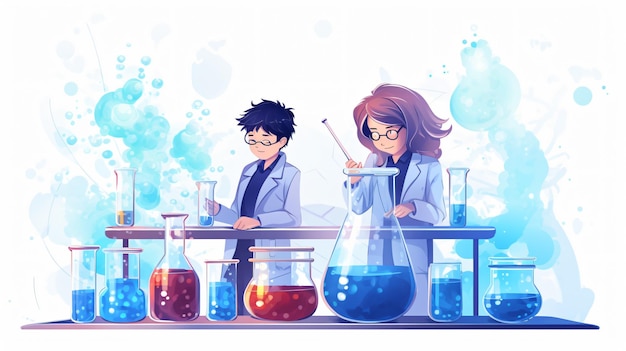 Science experiments with kids in laboratory concept