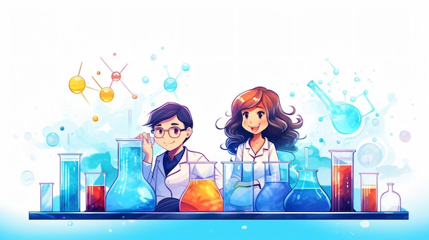 Science experiments with kids in laboratory concept