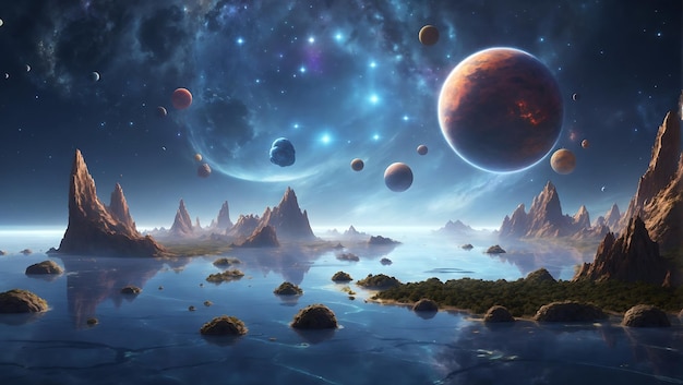 A Science Fiction Short Story of Cosmic Dust Distant Planets and Surreal Floating Islands