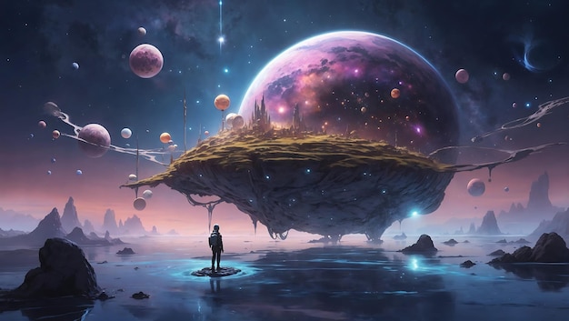 A Science Fiction Short Story of Cosmic Dust Distant Planets and Surreal Floating Islands