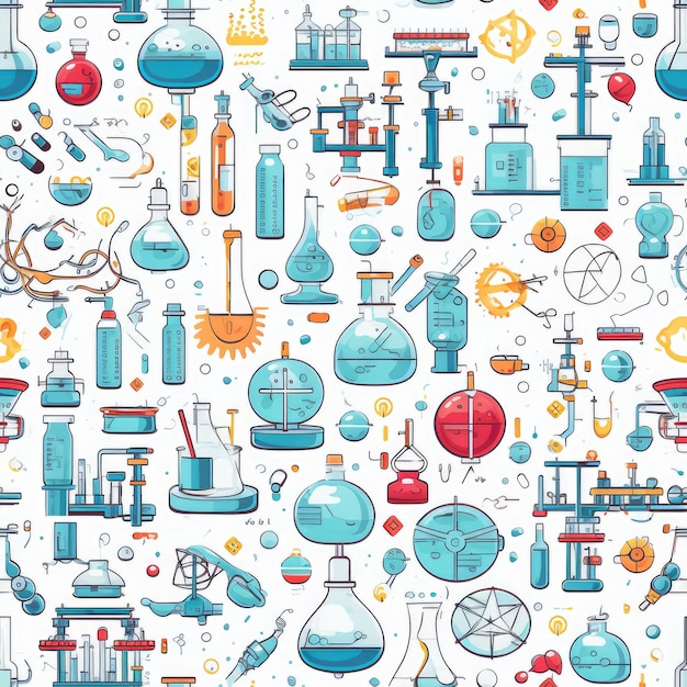 Science laboratory research innovation seamless pattern