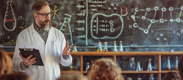 Photo science teacher leading a lesson in a classroom