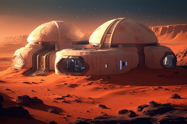 scientific art piece that envisions virtual buildings on the surface of Mars It stimulates imaginat