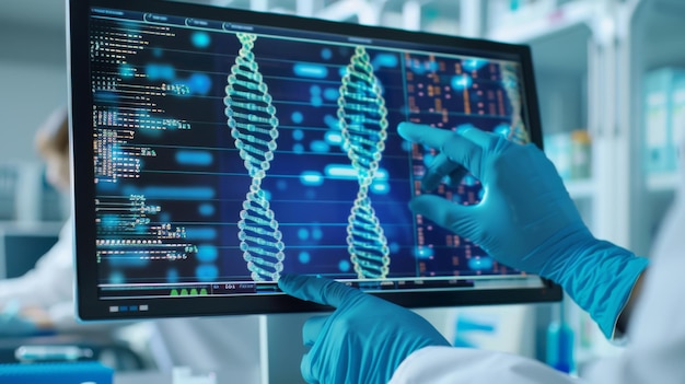 Photo scientist analyzing dna sequences