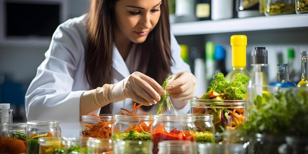 Scientist analyzing food samples in lab for nutritional content and safety Concept Food Analysis Nutritional Testing Laboratory Procedures Safety Protocols