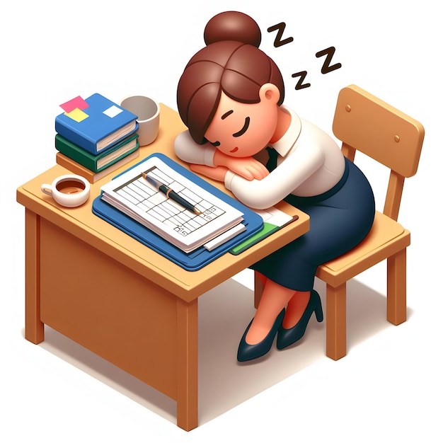 Scientist Asleep in Lab Illustration of a Dedicated Researcher Surrounded by Materials Emphasizing