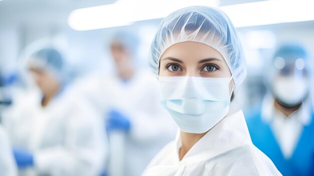 A scientist in a cleanroom looking at test tubes scientist cleanroom test tubes