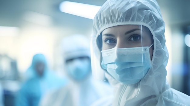 A scientist in a cleanroom looking at test tubes scientist cleanroom test tubes