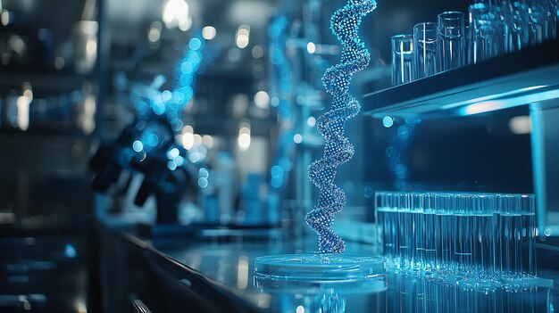 Photo scientist conducting chemical research in a biotechnology lab with advanced laboratory equipment