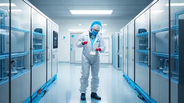 Scientist Conducting Precise Experiments in a Cleanroom Environment