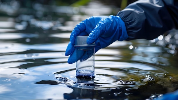 Photo scientist conducting water sample analysis for heavy metal contamination